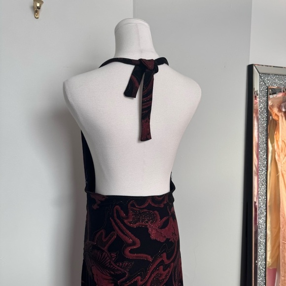 Y2K vtg Le Chateau Elegant Black and Red Halter Dress Glitter Goth Glam M - Picture 6 of 7